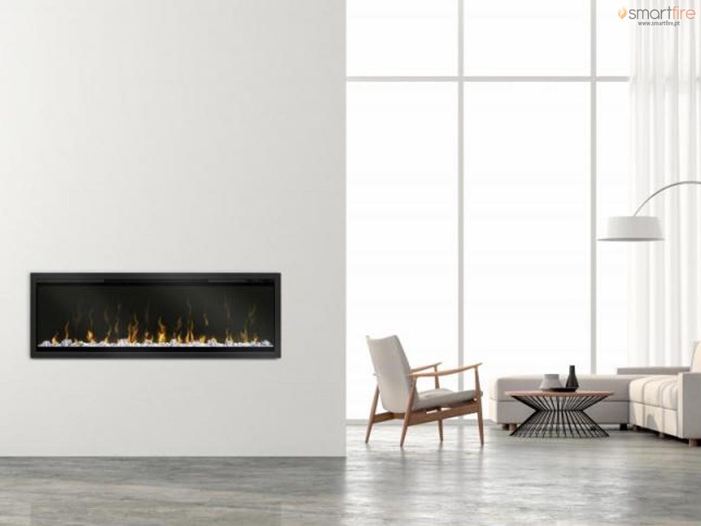 Lareira elétrica Alpbach, 1800W, 2 níveis de calor, 65x51,5x14 cm, efeito de chama realista com brasas, janela de visualização, moldura  feita de resina, deteção Open Window, brilho ajustável