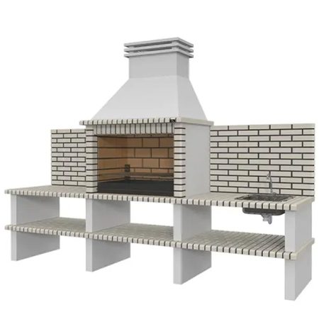 Churrasqueira Grande PAELLA Collippo Nisa 040/4PTLL4 com Bancadas, Lava-Loiças e Painel Traseiro