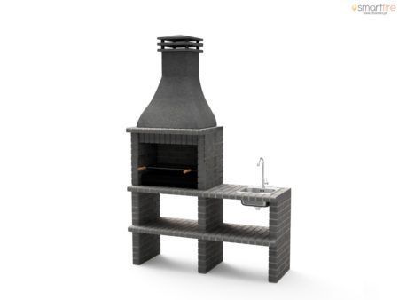 Churrasqueira Khiva Plus Cinza Escuro com Bancada e Lava-Loiças - Movelar
