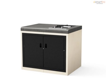 Módulo Bancada KITAWAY Liso Cinza/Branco c/ Placa de Gás 1 Queimador e Portas