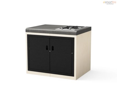 Módulo Bancada KITAWAY Liso Cinza/Branco c/ Placa de Gás 2 Queimadores e Portas
