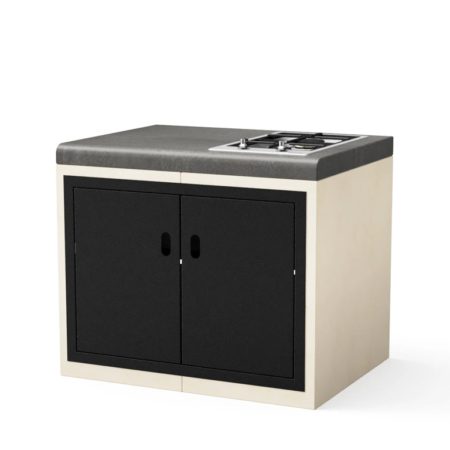 Módulo Bancada KITAWAY Liso Cinza/Branco c/ Placa de Gás 2 Queimadores e Portas