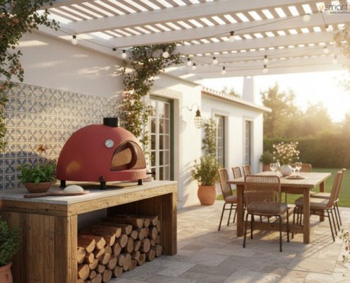 Comparação entre forno a lenha tradicional e forno de pizza em ambiente exterior