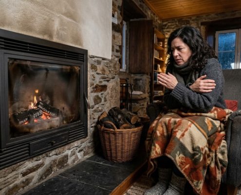 Recuperador de calor a lenha com baixo desempenho de aquecimento numa sala