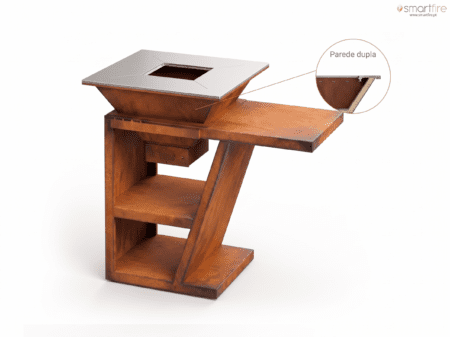 Grelhador Aço Corten UXOR MÓVEL com Bancada, Lenheiro e Tampo Inox