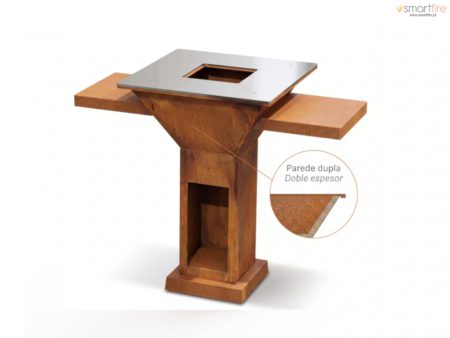 Grelhador Aço Corten UXOR STILI com Bancadas, Lenheiro e Tampo Inox