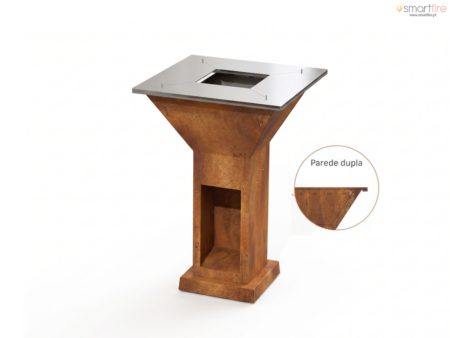 Grelhador Aço Corten UXOR STILI com Lenheiro e Tampo Inox