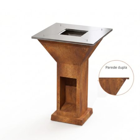 Grelhador Aço Corten UXOR STILI com Lenheiro e Tampo Inox