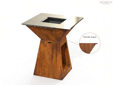 Grelhador Aço Corten UXOR MAXI com Lenheiro e Tampo Inox