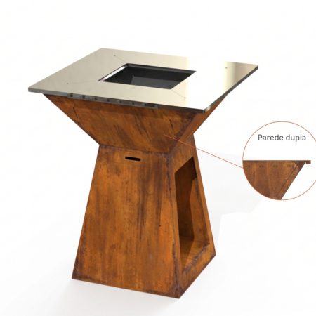 Grelhador Aço Corten UXOR MAXI com Lenheiro e Tampo Inox