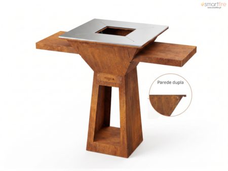 Grelhador Aço Corten UXOR MIDI com Bancadas, Lenheiro e Tampo Inox