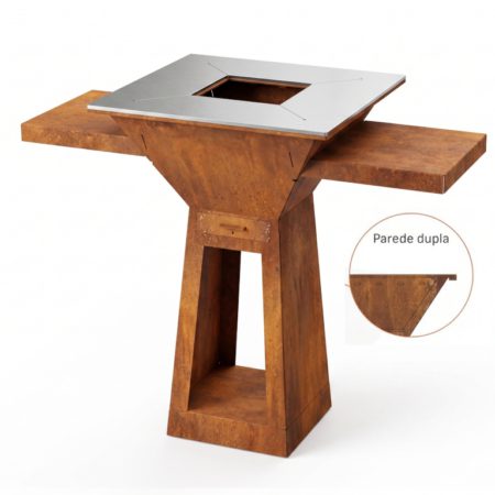 Grelhador Aço Corten UXOR MIDI com Bancadas, Lenheiro e Tampo Inox