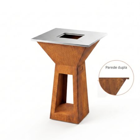 Grelhador Aço Corten UXOR MIDI com Lenheiro e Tampo Inox